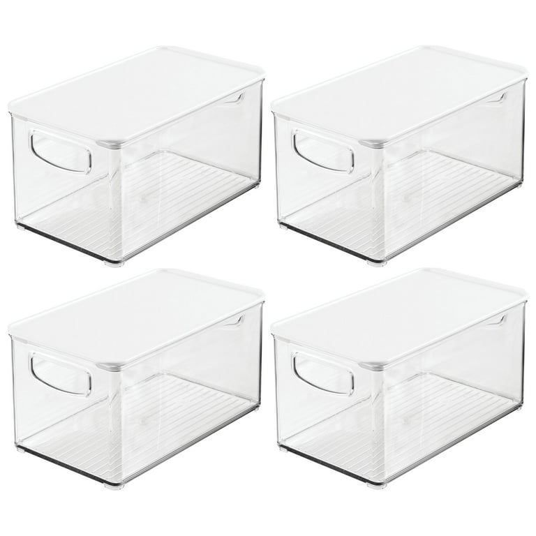 mDesign Plastic Deep Kitchen Storage Bin Box, Lid/Handles, 4 Pack,  Clear/White