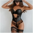 thumbnail image 3 of Women's Sexy Lingerie Lace Leather Teddy Bodysuits Nightwear With Mask Underwear, 3 of 6