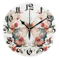 Silent Wall Clock Floral on A Butterfly 10" Non-Ticking Battery Clock Rustic Retro Home Decorative for Living Room Kitchen Bathroom
