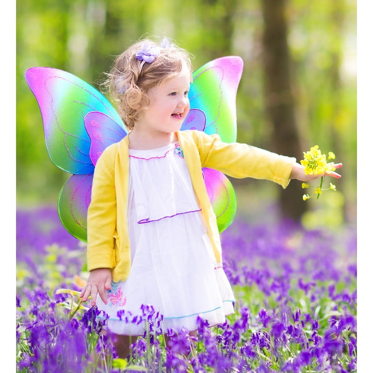 Girl's Pastel Butterfly Fairy Costume - Dress, Wings, Headband Set For Halloween & Dress-Up