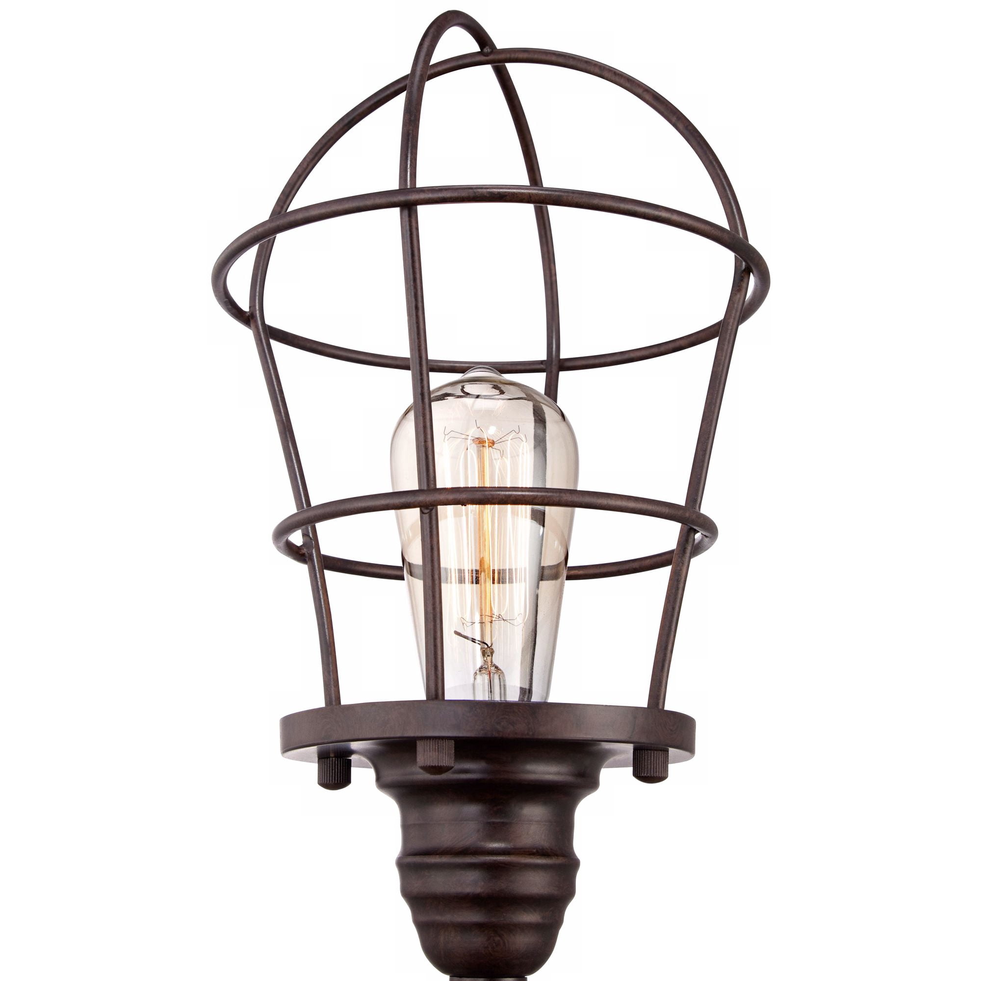 Franklin Iron Works Modern Industrial Desk Table Lamp 17 1/4" High Bronze Wire Cage Edison Bulb for Bedroom Bedside Office