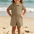 thumbnail image 4 of Mifsaly Toddler Girls Boys 2 Piece Outfit Set Solid Short Sleeve Button Down Shirts and Shorts with Pocket Lightweight Holiday Casual Summer Clothes, 4 of 8