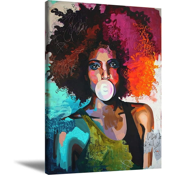 Aaheei African American Wall Art Black Woman Wall Art Graffiti Painting Poster Abstract Wall art Afro Black Girl Hairstyle Canvas Wall Art Modern Home Decoration For Living Room