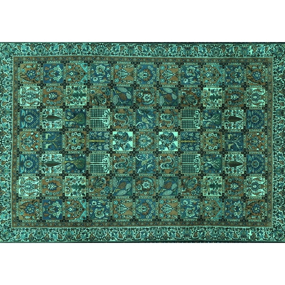 Ahgly Company Machine Washable Indoor Rectangle Persian Turquoise Blue Traditional Area Rugs, 5' x 7'