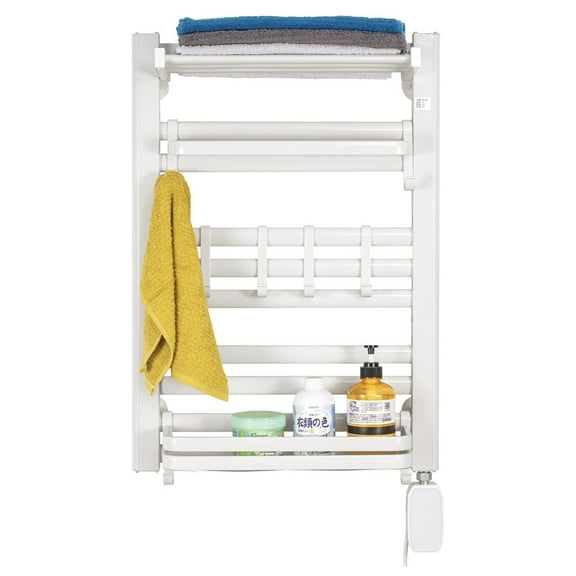 Smart Electric Heated Towel Warmer Rack, White, Wall Mounted, Foldable Top Rack