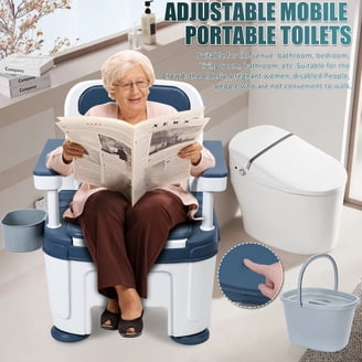HEALTHLINE Deluxe Folding Bedside Commode Chair By Healthline Trading, 3 In 1 Medical Steel Folding Bedside Commode Chair Toilet Seat With Commode Bucket And Splash Guard And Handles
