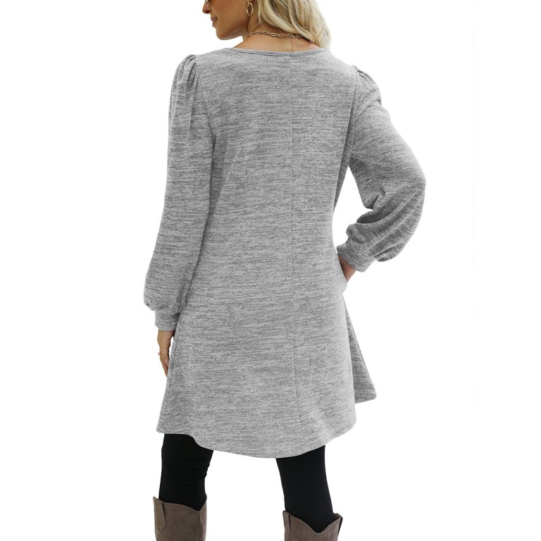 Baqcunre Fall Dresses Women'S Long Sleeve Dresses Button Side Scoop Neck Fall  Dress Tunic With Pockets Long Sleeve Dress For Women Womens Dresses Grey  Dress M - Walmart.com