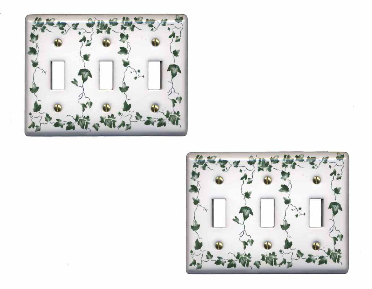 Switch Plate White Porcelain Ivy Triple Toggle SwitchRenovator's Supply 