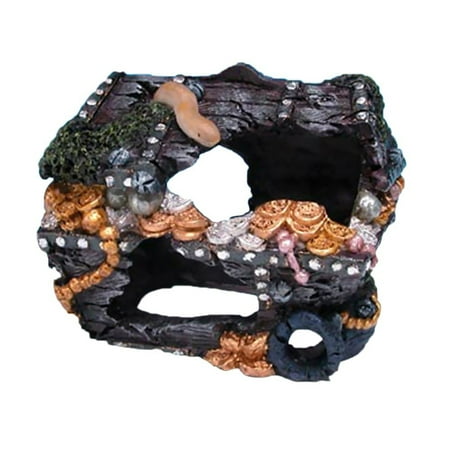 Sunken Galleon Aquarium Ornament - Pen-Plax RR848 Sunken Treasure Chest Aquarium Decoration, Hand-painted treasure chest ornament By Pen Plax