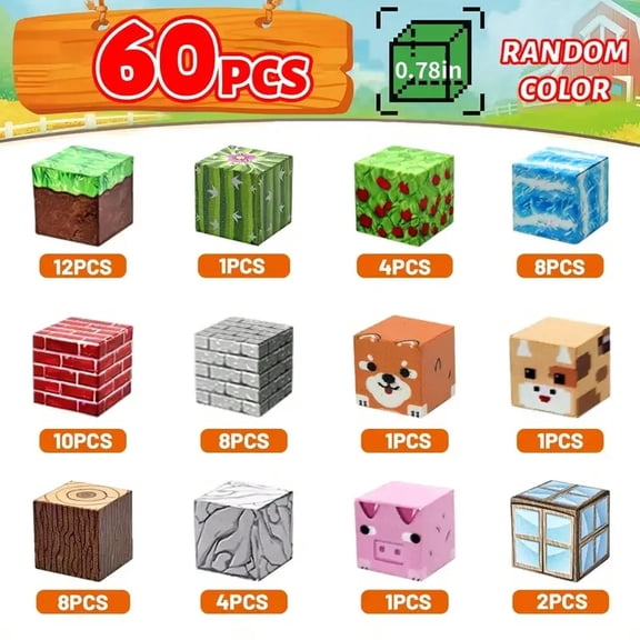 Magnetic Building Cubes Set, ABS Plastic Mine World Style Stacking Blocks, 3D Construction Puzzle Toy, Creative Forest House Architecture Kit for Kids, Birthday Holiday Gift for Boys & Girls