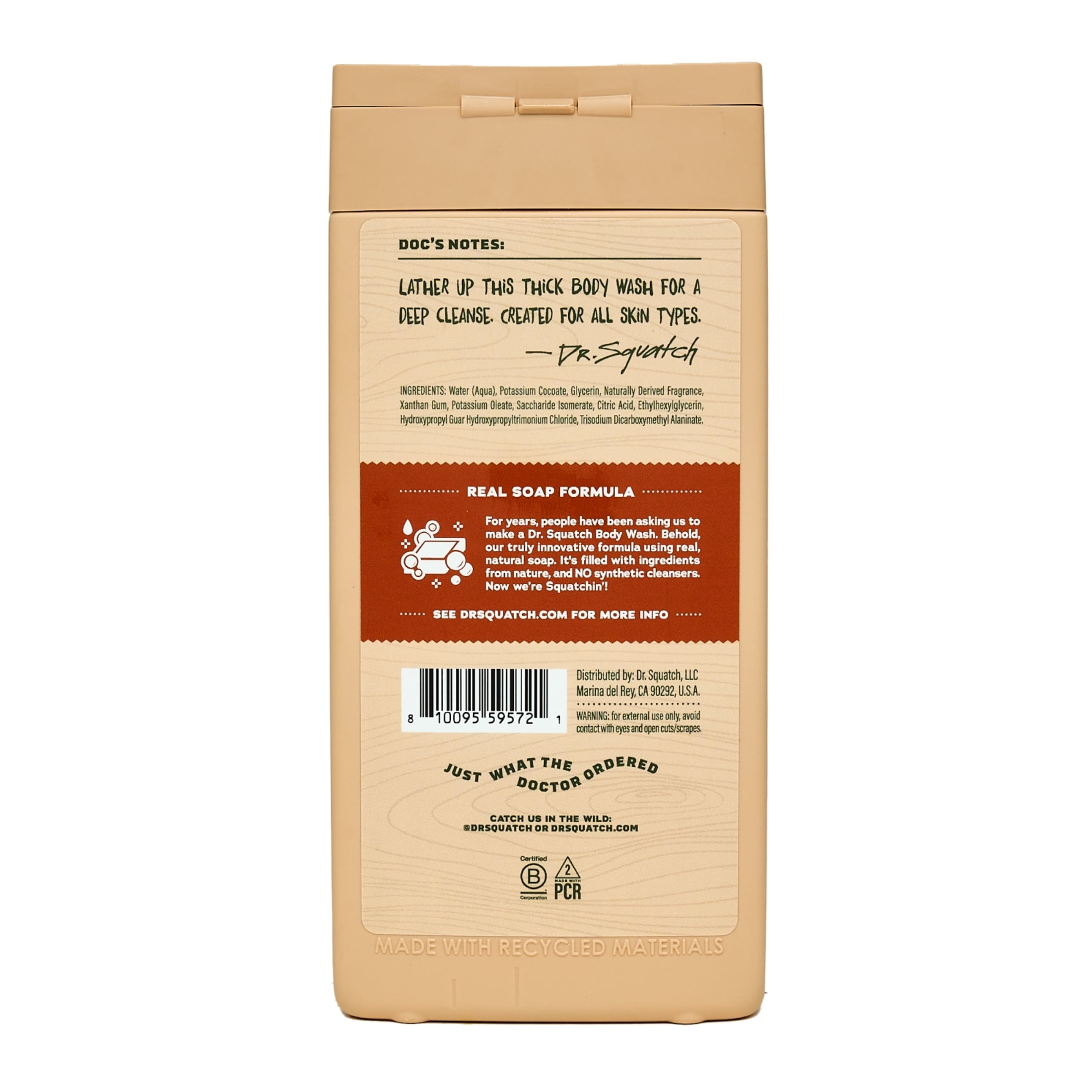 Dr. Squatch Mens Natural Body Wash, Sulfate Free Moisturizing Body Wash for men, Wood Barrel Bourbon, 14 fl Oz