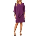 thumbnail image 2 of INSPIRE CHIC Women's Fall Dresses 3/4 Sleeve V Neck Chiffon Cape Overlay Knee Length Pencil Dress M Dark Purple, 2 of 6