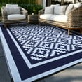 thumbnail image 3 of Kohree Outdoor Plastic Straw Rug 9'x12' ,Waterproof Mat with 4 Corner Loops Indoor Outdoor for RV, Camping, Deck ,Balcony-Blue & Light Blue, 3 of 7