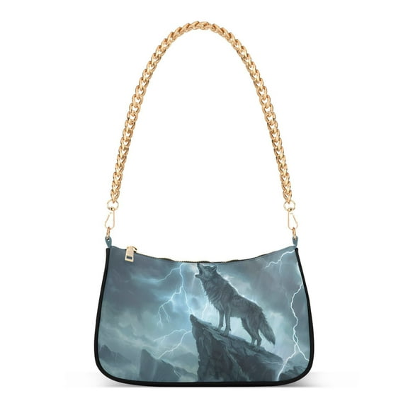 Ryvnso Wolf Stand on Mountain Womens Chain Shoulder Bag Tote Handbags Clutch Hobo Purse with Zipper for Travel