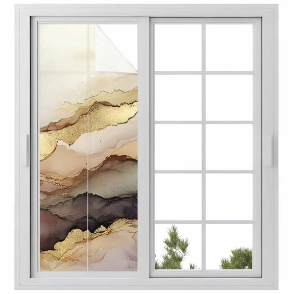 Marble Brown Gold Privacy Window Film, Decorative Frosted Glass Window Film, Abstract Watercolor Geometric Rock Reusable Peel and Stick Static Cling for Home Bathroom Office Glass Door 23.6"x59"