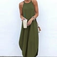 thumbnail image 2 of Lovskoo Women Summer Dresses Sun Dresses Cotton and Linen Round Neck Plain Sleeveless Printed Casual Split Dress Green, 2 of 5