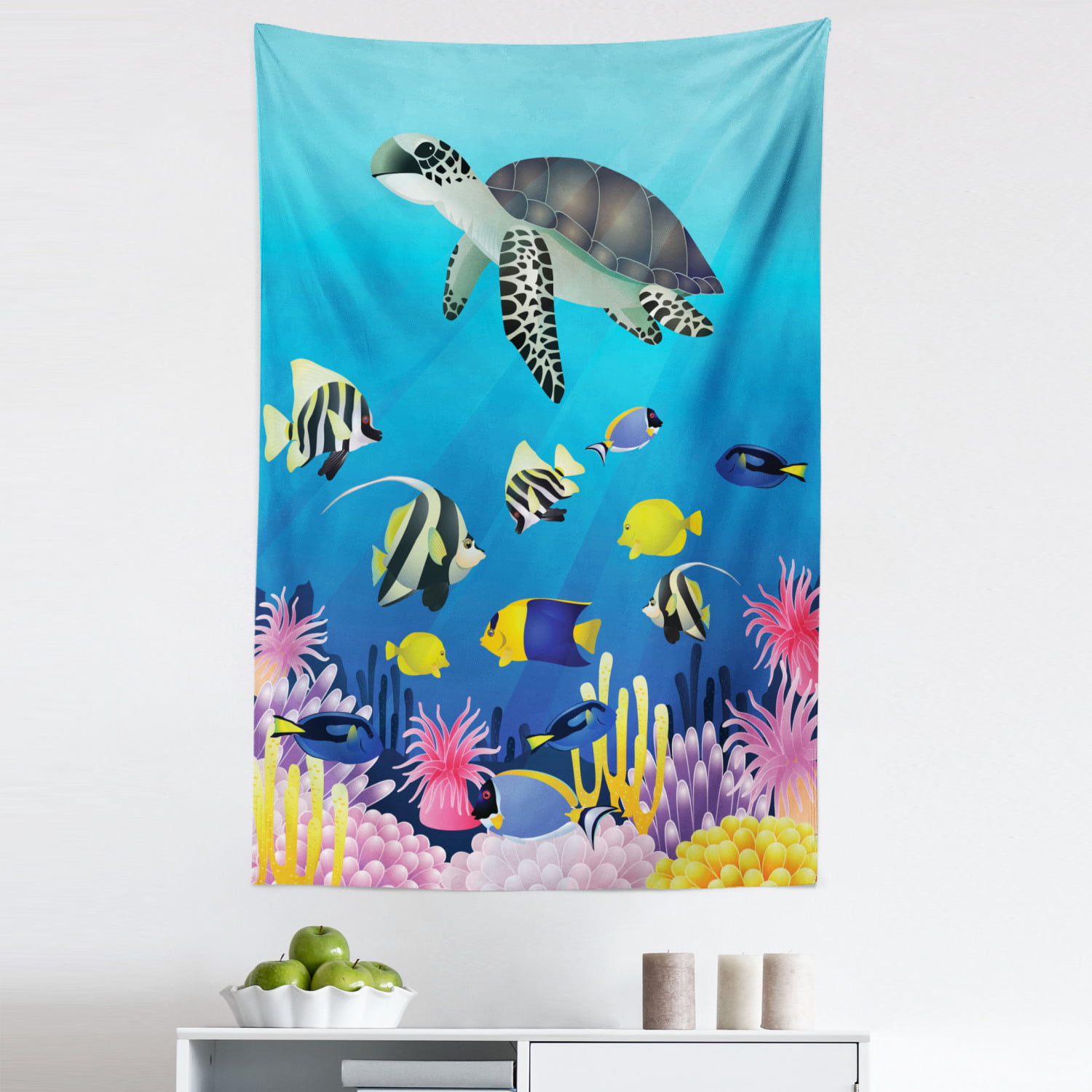 Underwater World Tropical Fish Sea Turtle Tapestry Wall Hanging for Bedroom Dorm