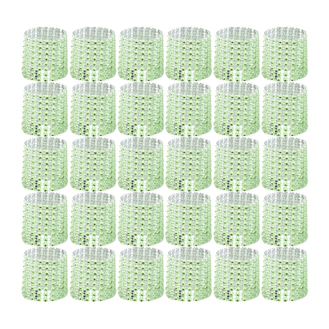 30PCS Elegant Napkin Ring with 8 Row Rhinestone Pretty Napkin Holder Napkin Buckle Decoration for Wedding Party (Green)