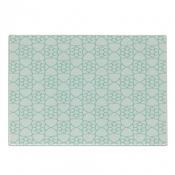 Ivory and Blue Cutting Board, Monochrome Stars and Lattice Design Inspired Pattern Floral Shapes, Decorative Tempered Glass Cutting and Serving Board, Small Size, Pale Blue and Ivory, by Ambesonne