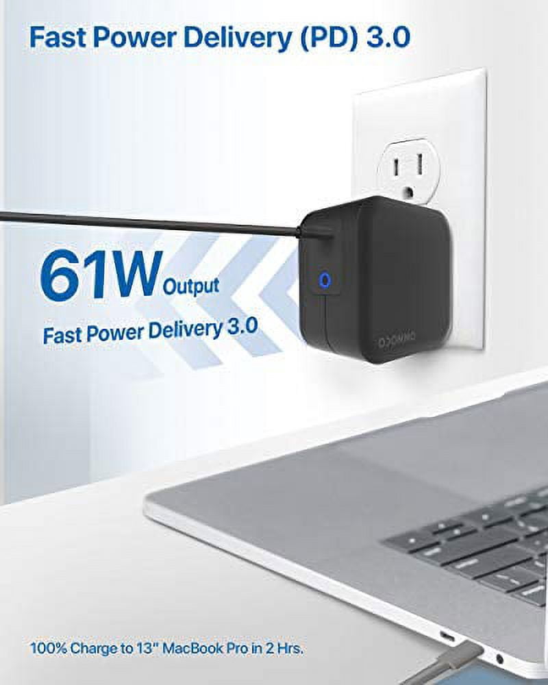 OCOMMO MacBook Pro USB C Charger [GaN Tech] 61W Fast Charging Power Delivery (PD 3.0) Compact Power Adapter with Foldable Plug for iPhone 11, Pro, Max, iPad Pro with Type-C, Samsung (Black)