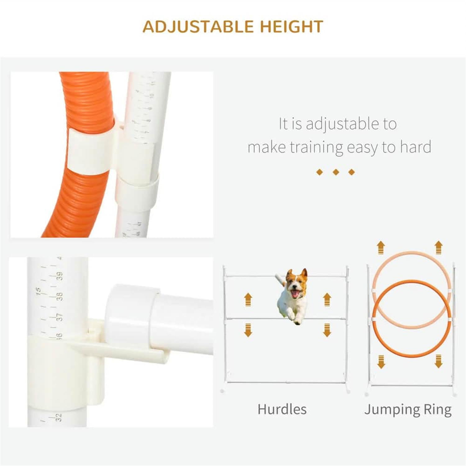 Kadyn 7 Piece Dog Agility Training Set with Tunnels, Weave Poles, Adjustable Hurdle, Jumping Ring, Pause Box for Indoor Outdoor Play, Blue
