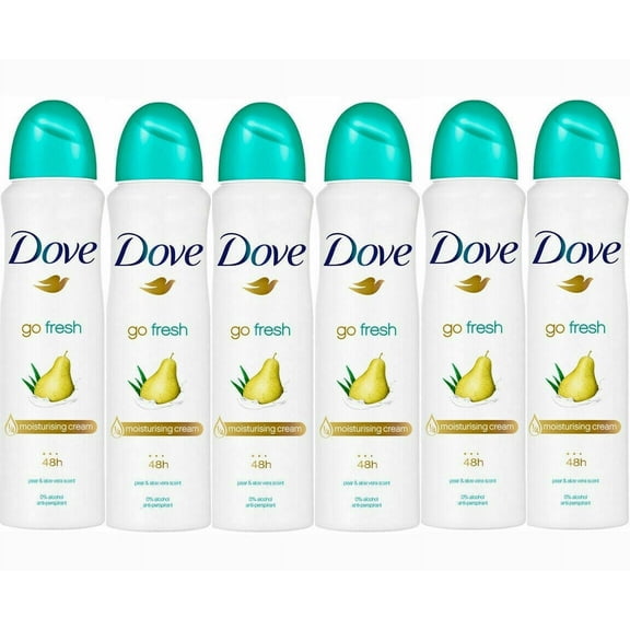 Dove 48HR Antiper spirant Deod orant Body Sp ray Peer and Aloe Sc ent 6 PK 150ML