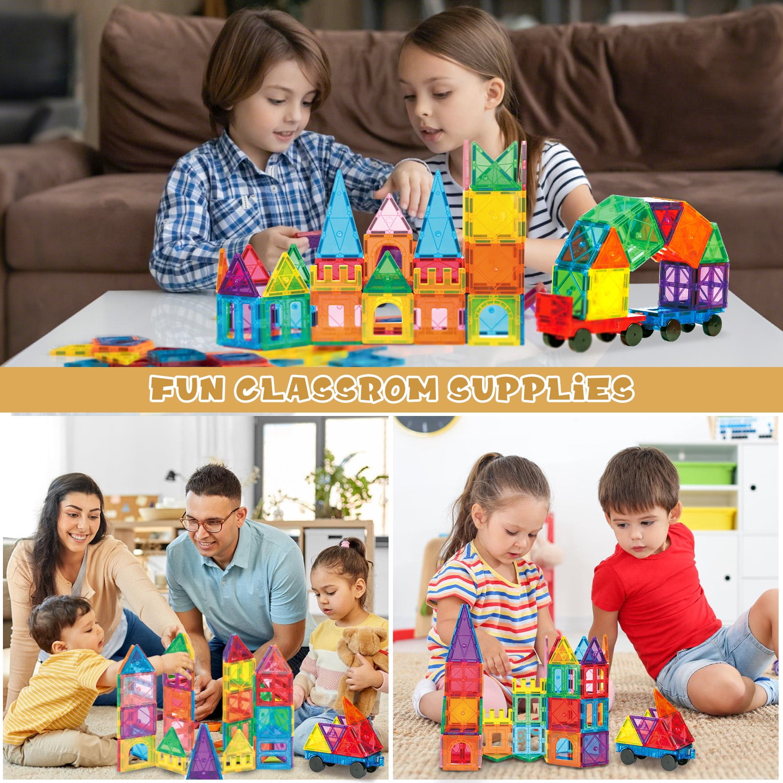 FunMagic Magnetic Tiles, 102Pcs Magnet Building Set,Magnetic Blocks, 3D STEM Stacking Toys, Magnets Toy for Kids Boys Girls