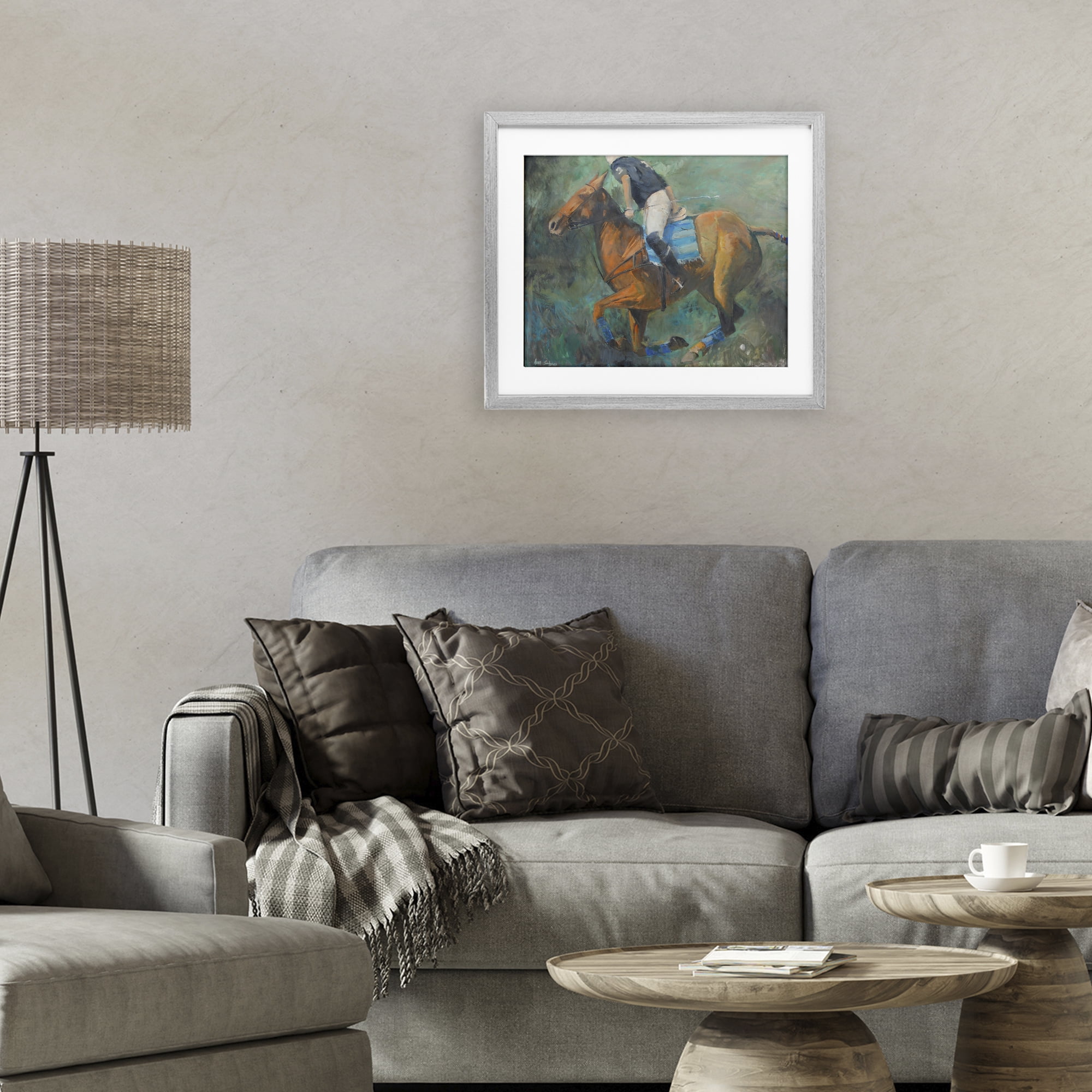 Stupell Industries Polo Rider in Dynamic Motion Gray Framed Print Under Glass, design by Jadei Graphics