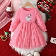 thumbnail image 2 of Likimi Toddler Kids Girls Christmas Dress Crewneck Print Long Sleeve Pleated Princess Dress Fashion Comfortable Relaxed Spring Fall Clothes Size 3-4 Years Red, 2 of 7