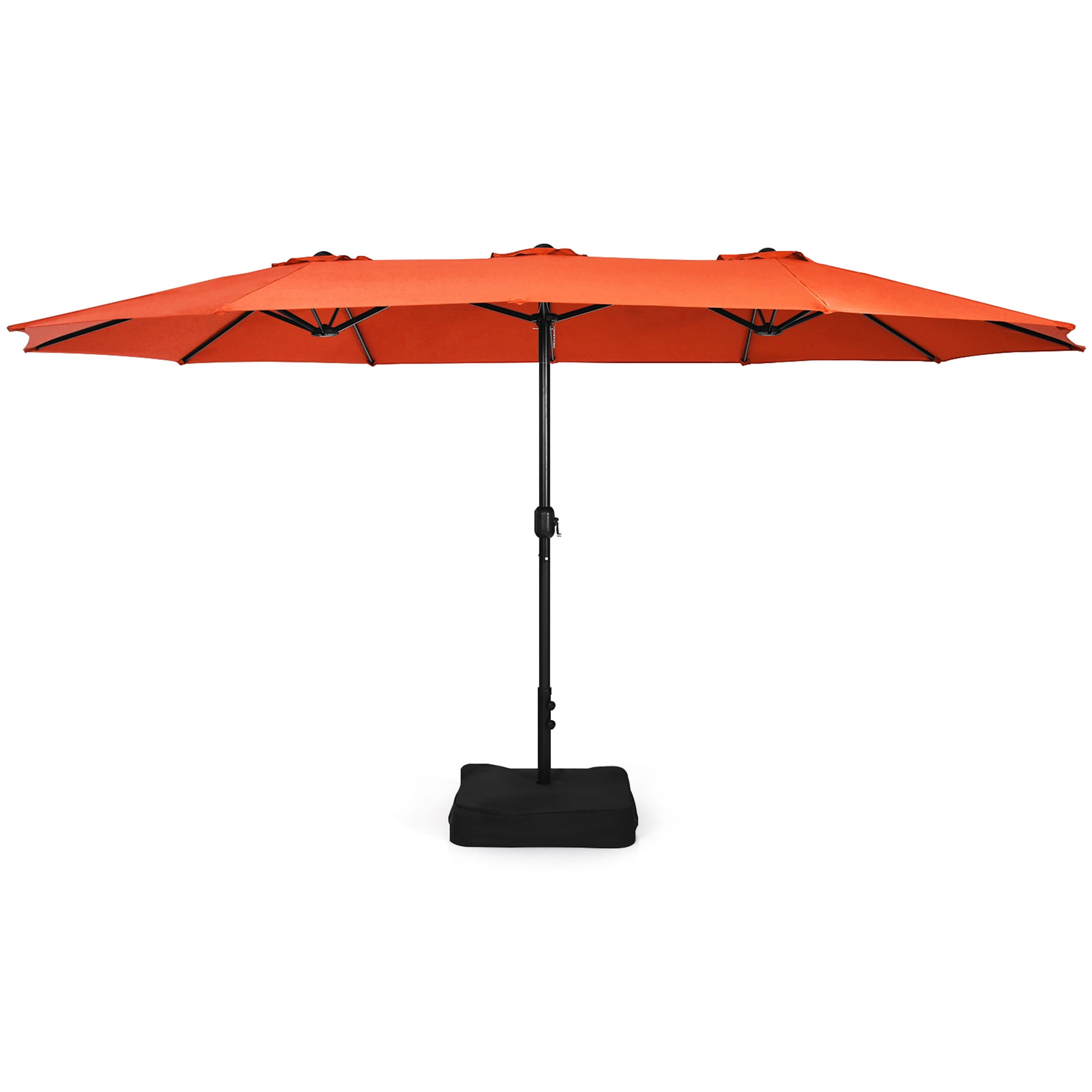 Gymax 15 ft Double-Sided Patio Twin Umbrella Extra-Large Market Umbrella w/ Base Orange
