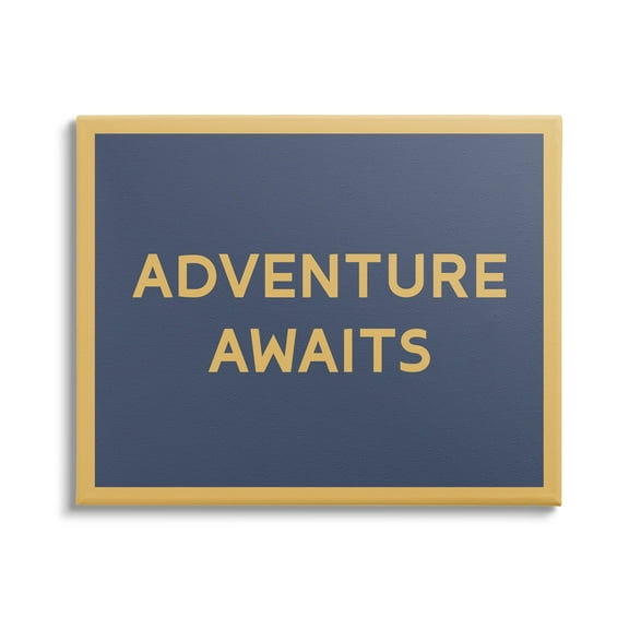 Stupell Industries Adventure Awaits Blue & Ochre Inspirational Painting Gallery Wrapped Canvas Print Wall Art