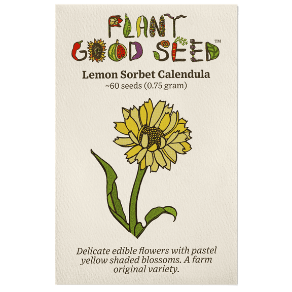 Plant Good Seed Lemon Sorbet Calendula Seeds: Full Sun Annual Pastel Yellow Blossoms Organic NonGMO