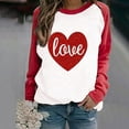 thumbnail image 2 of Luxalzxs Womens Love Heart Print Sweatshirt Casual Raglan Long Sleeve Crewneck Valentine's Day Graphic Colorblock Pullover Tops, 2 of 5