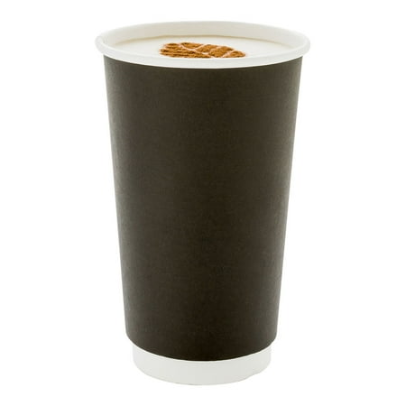 16 oz Black Paper Coffee Cup - Double Wall - 3 1/2" x 3 1/2" x 5 1/2" - 500 count box