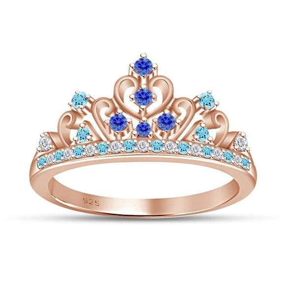 AFFY Simulated Multi Stone Cinderella Princess Style Engagement Crown Ring In 14k Rose Gold Over Silver-4.5