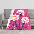 thumbnail image 2 of Vibrant Pink Floral Flannel Blanket - Soft Cozy Durable Design with Stylized Flowers & Buds for Sofa Travel Bed Chair, 2 of 7