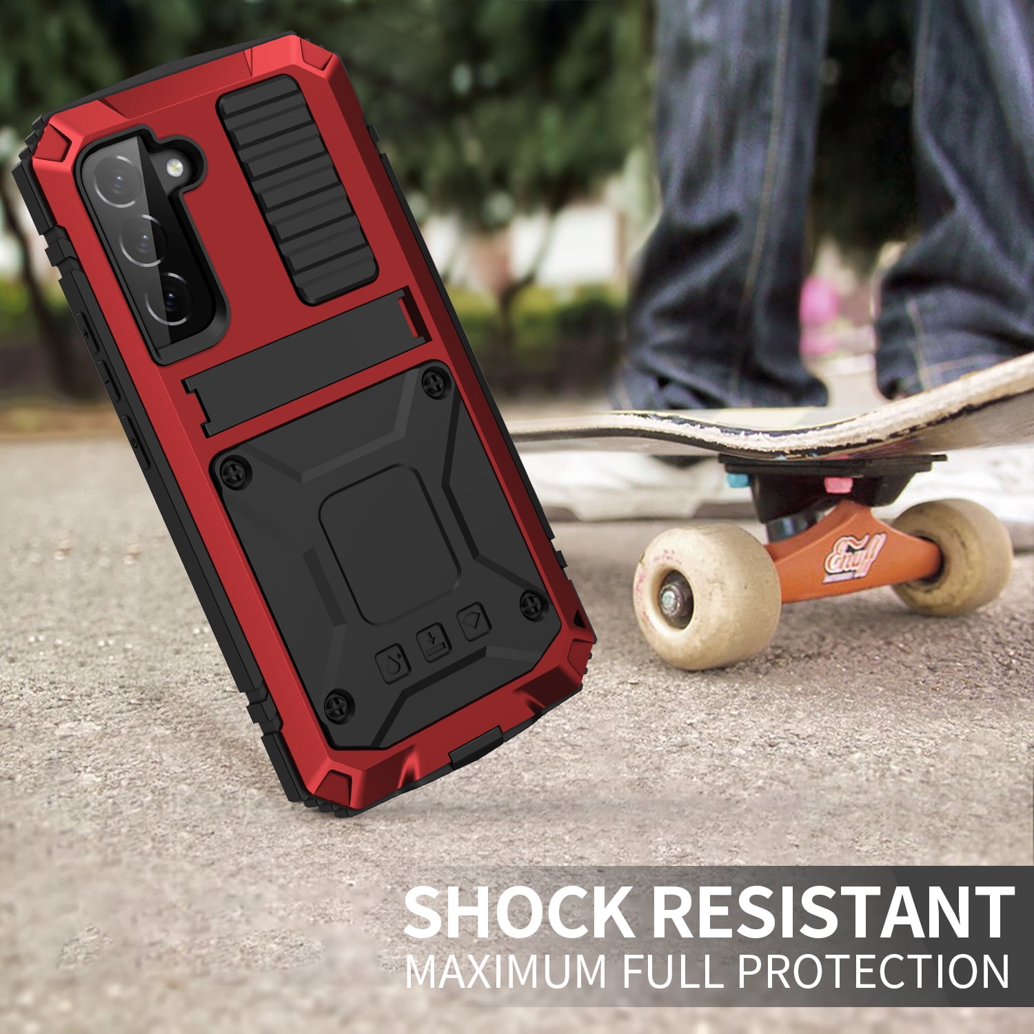 ELEHOLD for Samsung Galaxy S23 Plus 6.6" Case, Heavy Duty Armor Built-in Explosion-Proof Tempered Glass Screen Protector Wireless Charging Hang Rope Hidden Kickstand Shockproof Rugged Case,Red