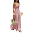 thumbnail image 3 of Women'S Summer Maxi Dress Halter V Neck Beach Dress for Casual Vacation Wear Pink XL, 3 of 9