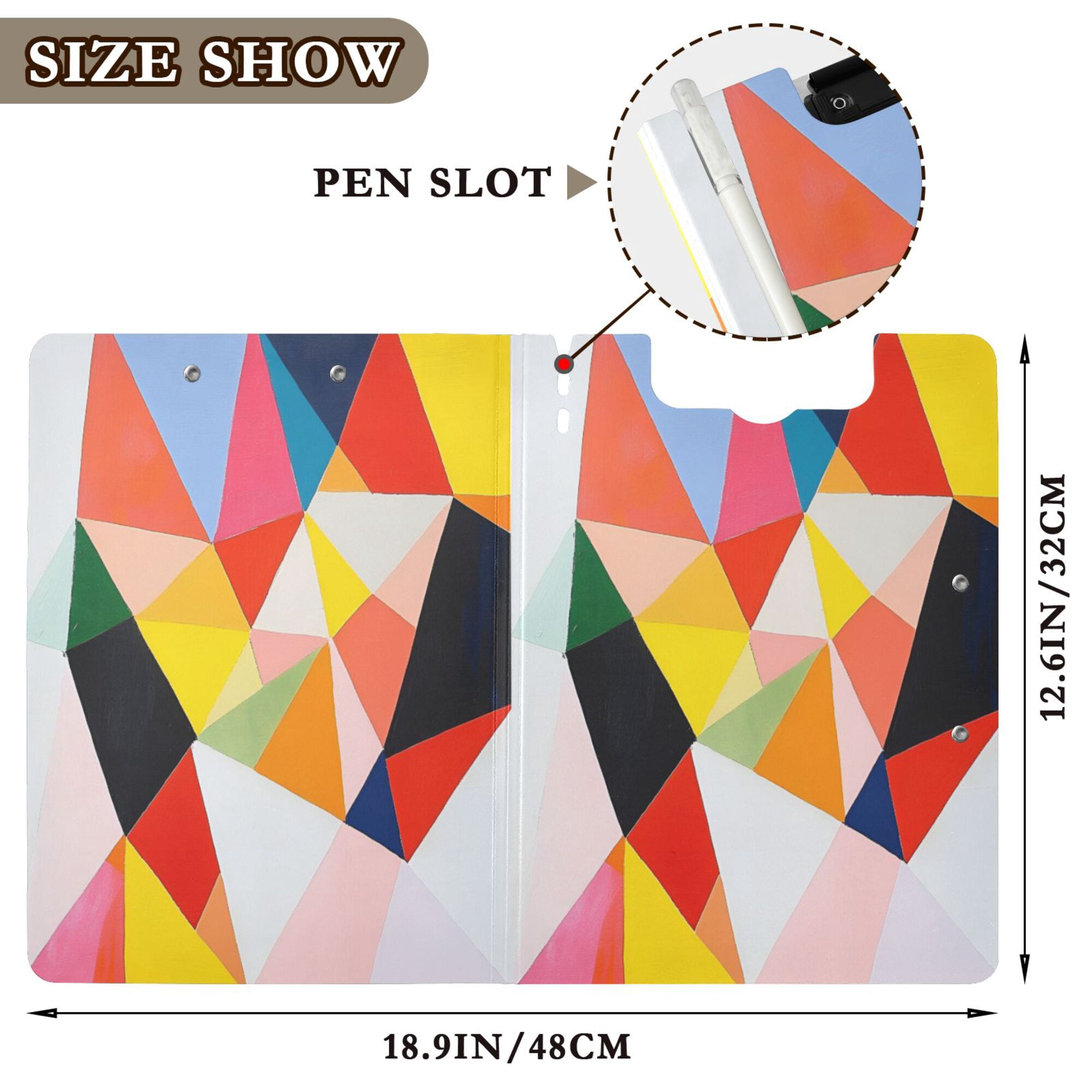FORMRS A4 Clipboard Folder with Pen Holder Horizontal Foldable School Office Binder, Purple Triangles