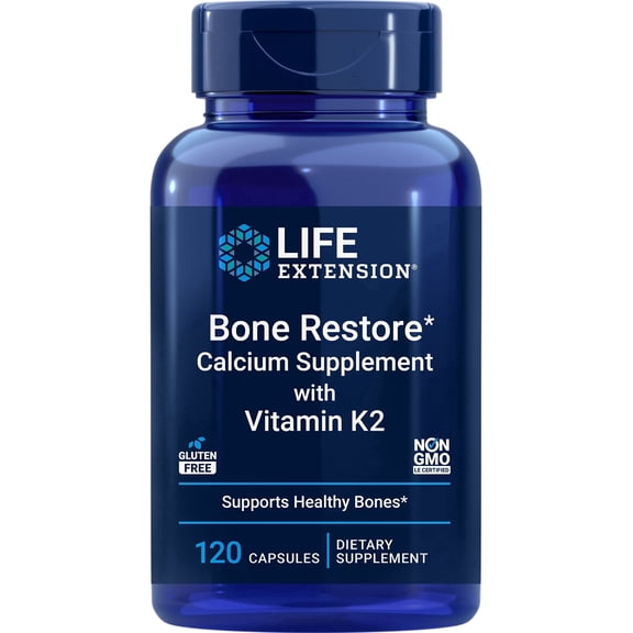 Life Extension Bone Restore with Vitamin K2, Bone Strength Calcium Supplement, 700 Mg of Calcium, 200 Mcg of Vitamin K2, 120 Capsules
