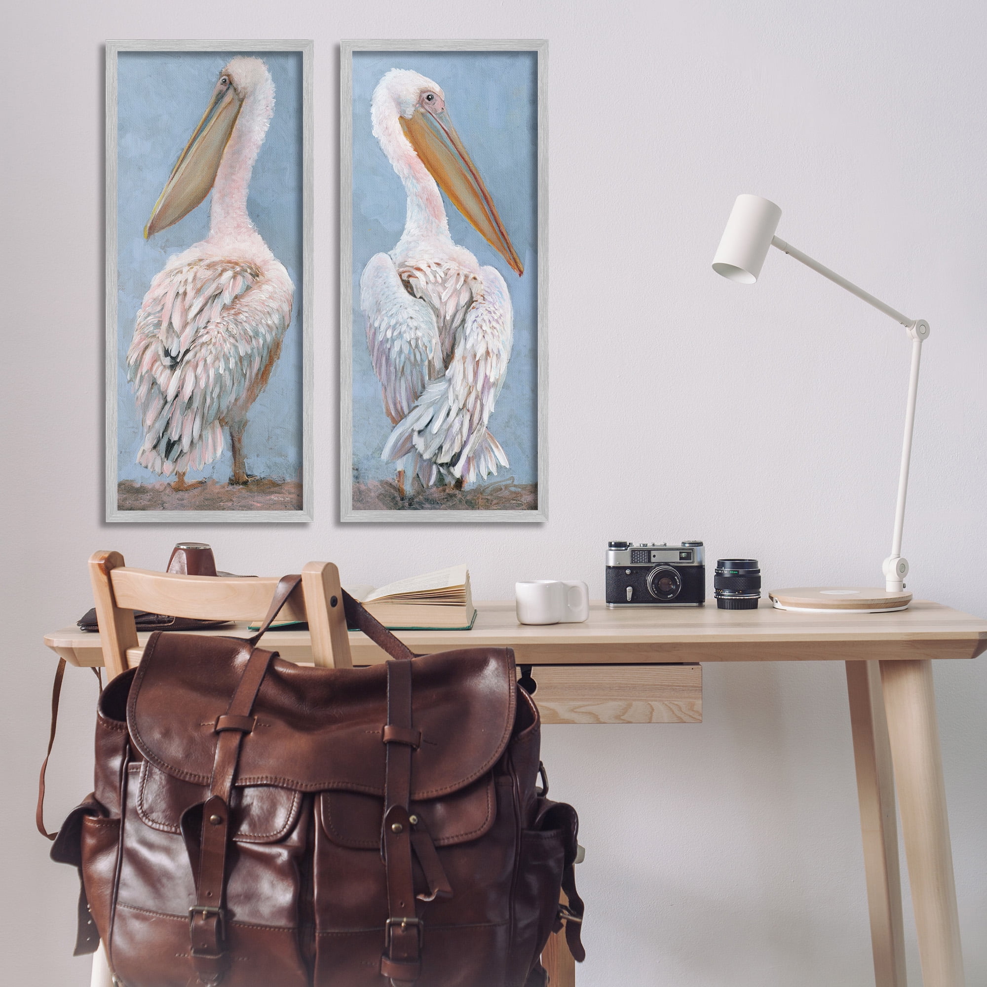 Stupell Industries Classic Pelicans Gazing Animals & Insects Painting Gray Framed Art Print Wall Art, 13 x 30, Set of 2