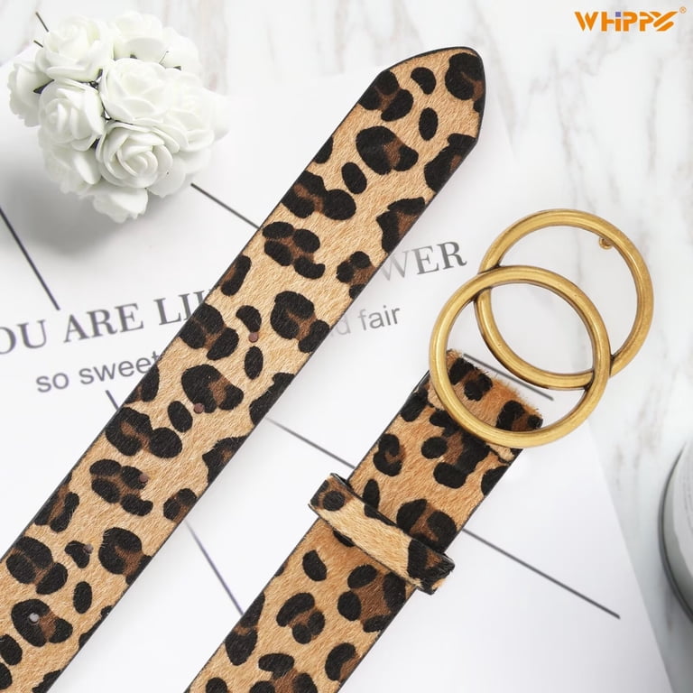 Whippy Women's Leather Belt With Double Ring Buckle, Leopard photo 8