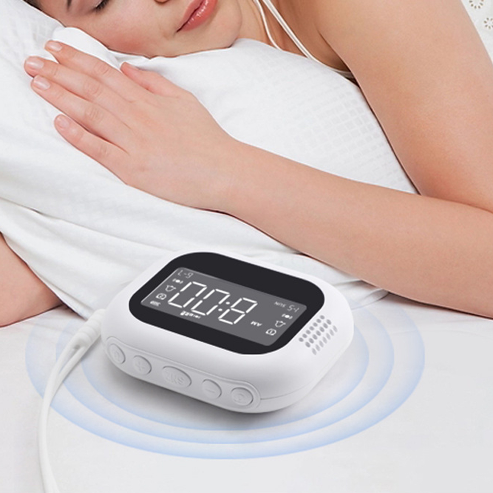 BIBABLYKE Rechargeable Vibrating Alarm Clock for Heavy Sleepers Adjustable Vibration Strength LCD Display 2 Alarms Snoozes Clock