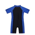 thumbnail image 4 of Xnihocha Kids Boys Girls One Piece Shorty Wetsuit Rash Guard Surfing Suit UV Sun Protection Swimsuit Blue&Black 16, 4 of 7