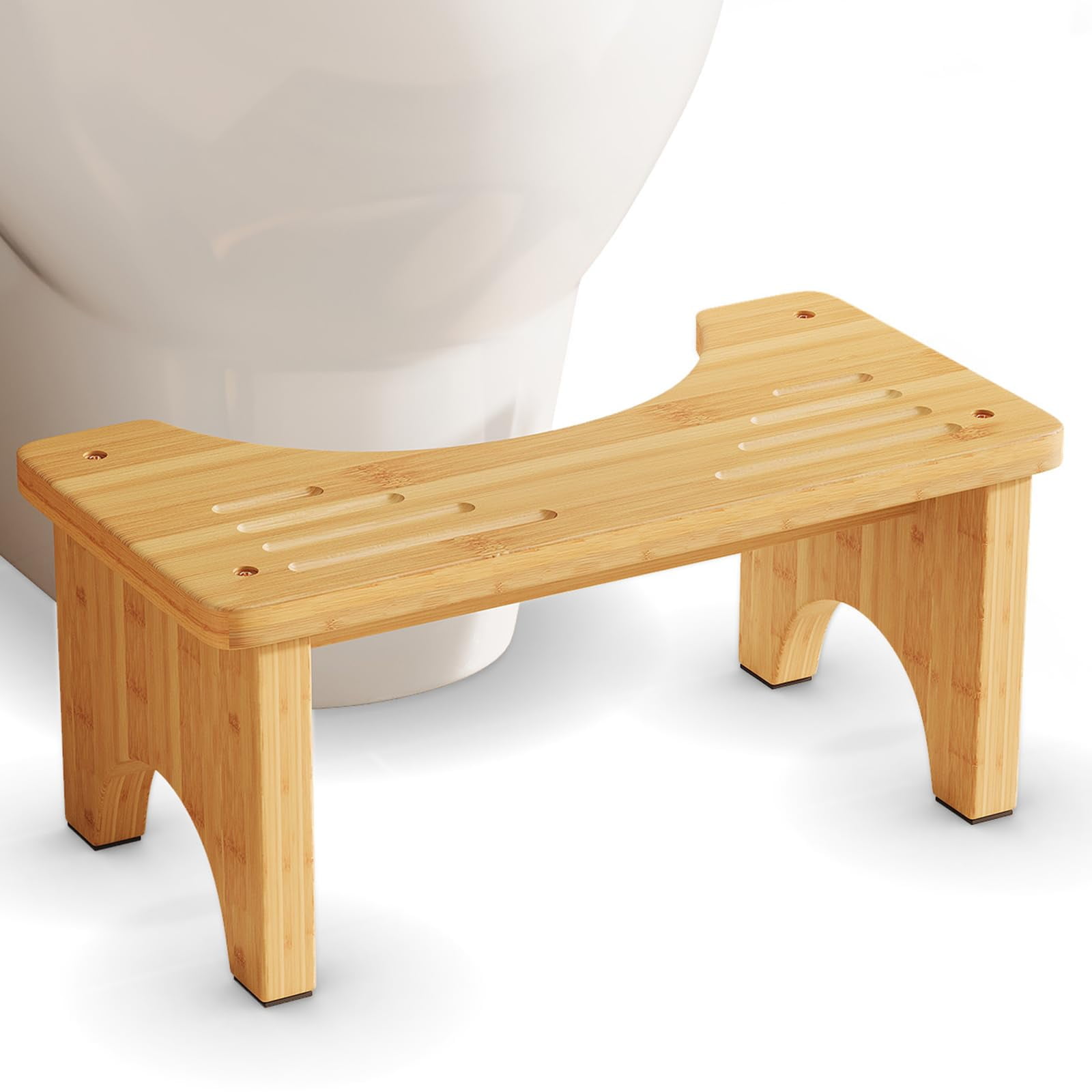 Bamboo Toilet Stool, Wooden Squatting Potty Stool for Adults, 7 Inch Toilet Stool Squat Adult, Non-Slip Wood Poop Stool for Bathroom, Portable Toilet Foot Pooping Steps for Kids