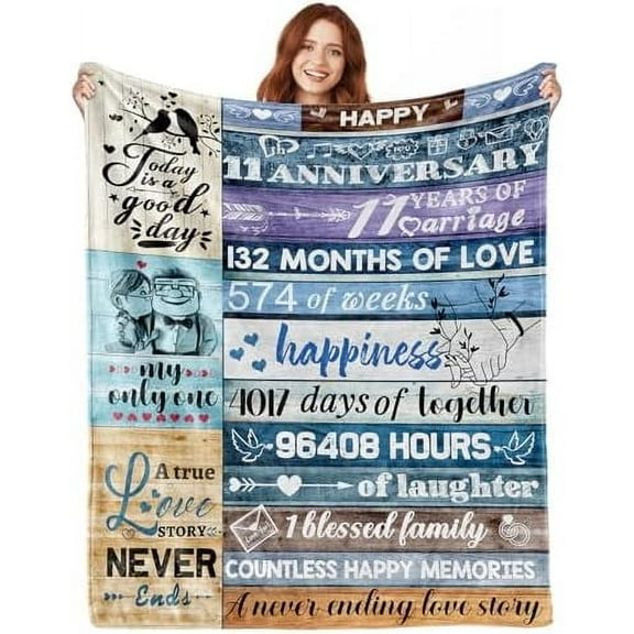 11th Anniversary Blanket Gifts for Her Him, 11 Year Anniversary Wedding Gifts for Couple Parents, Happy 11 Year Steel Anniversary Decorations Present Ideas for Women Men