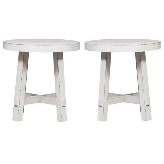 Home Square 2-Piece Furniture Modern Farmhouse Splay Leg Round End Table Set
