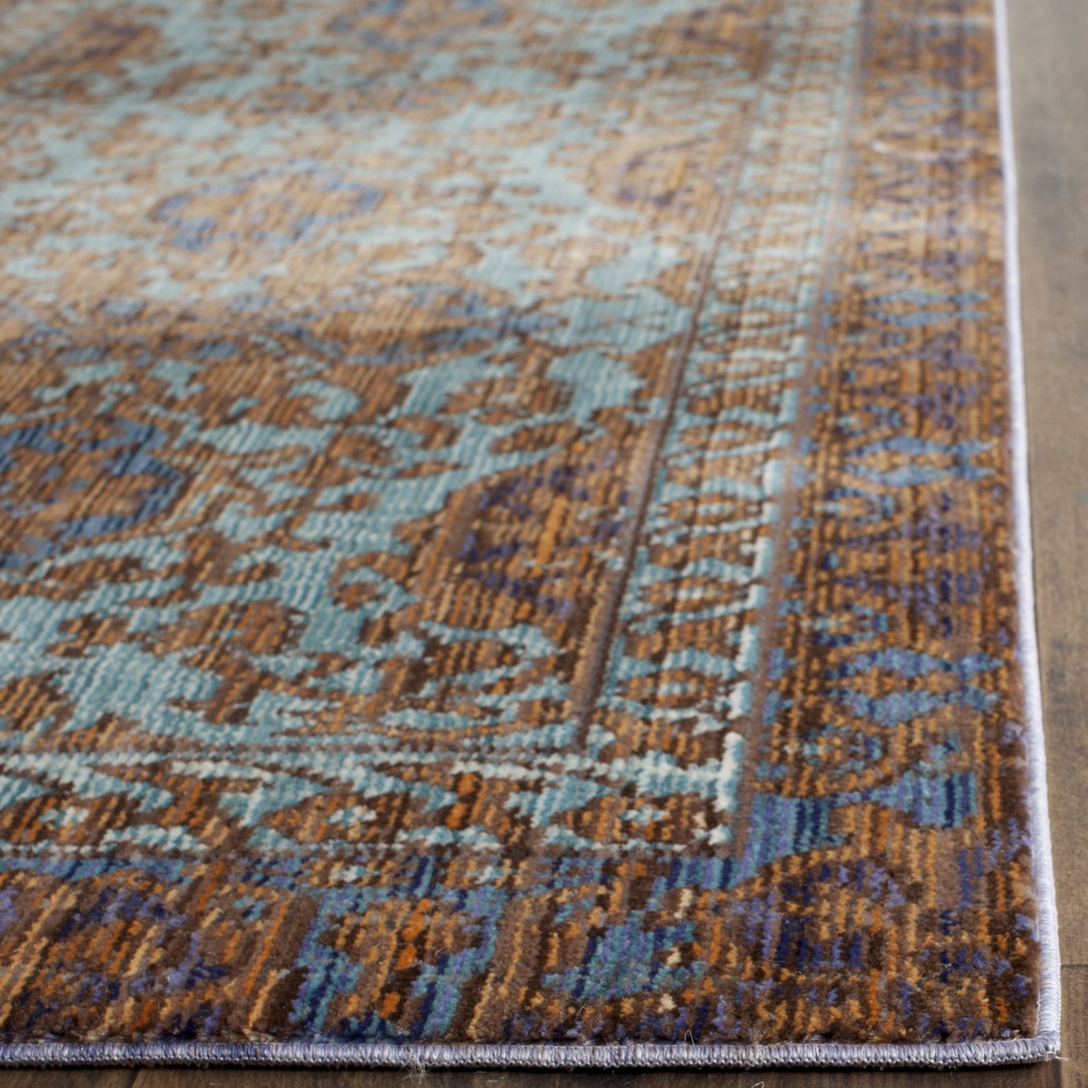 SAFAVIEH Valencia Jerrald Traditional Polyester Runner Rug, Blue/Gold, 2'3" x 12'