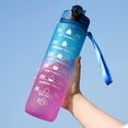 thumbnail image 2 of Gradient Motivational Time Marker Water Bottle With Straw & Strap, Leakproof Sports Water Bottle For Gym Fitness,Blue,32oz(1L), 2 of 6