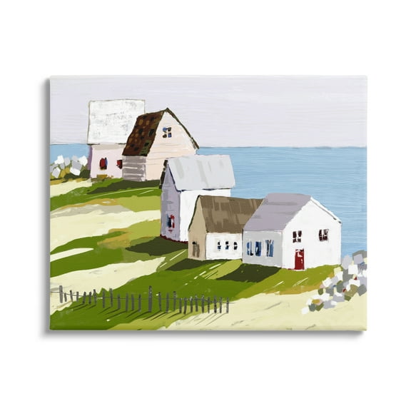 Stupell Industries Quaint Seaside Cottages Overlooking Vast Ocean Landscape Graphic Art Gallery Wrapped Canvas Print Wall Art, Design by Tina Finn